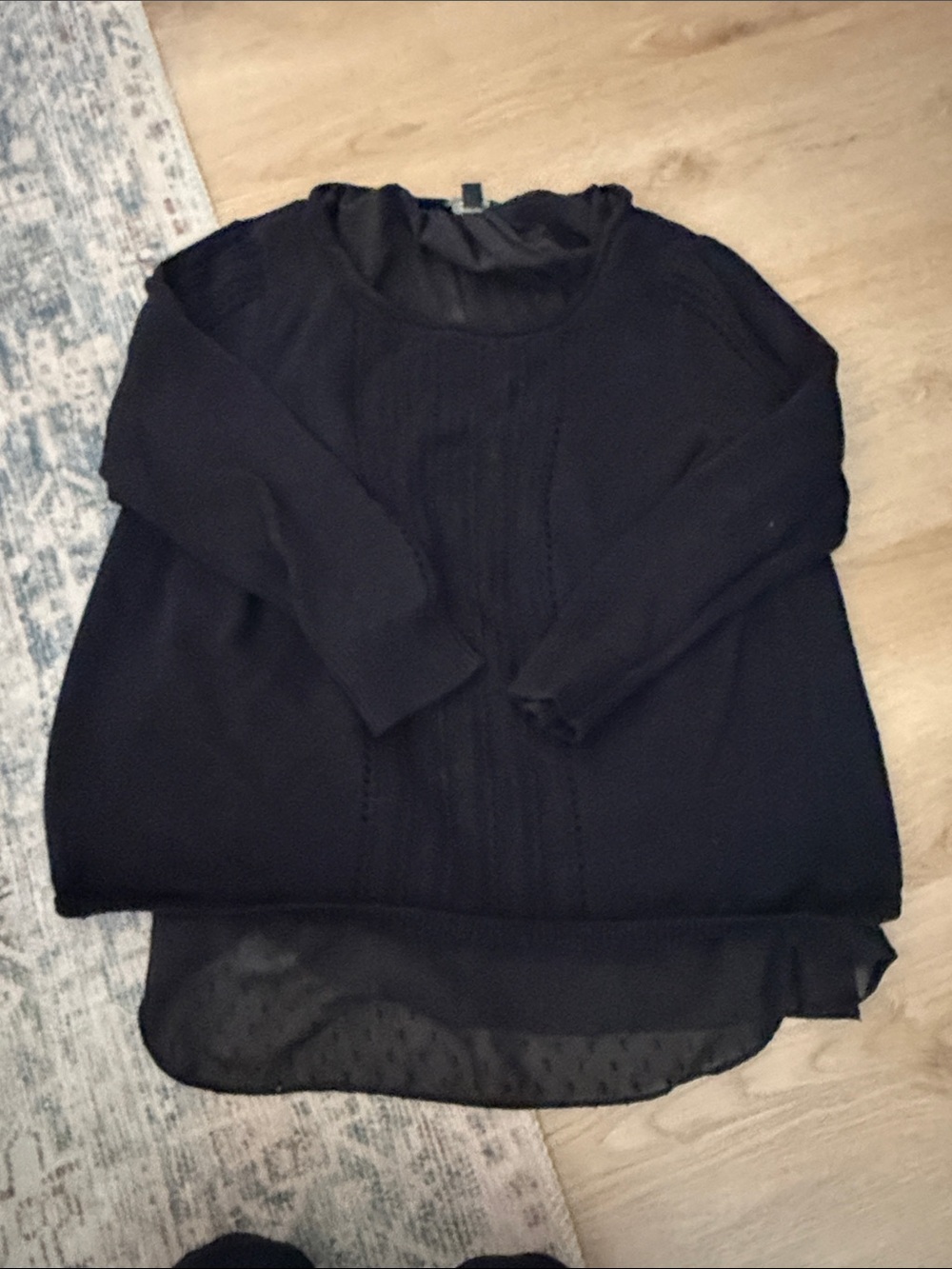 Lucky Brand Black Crewneck Layered Knit Sweater